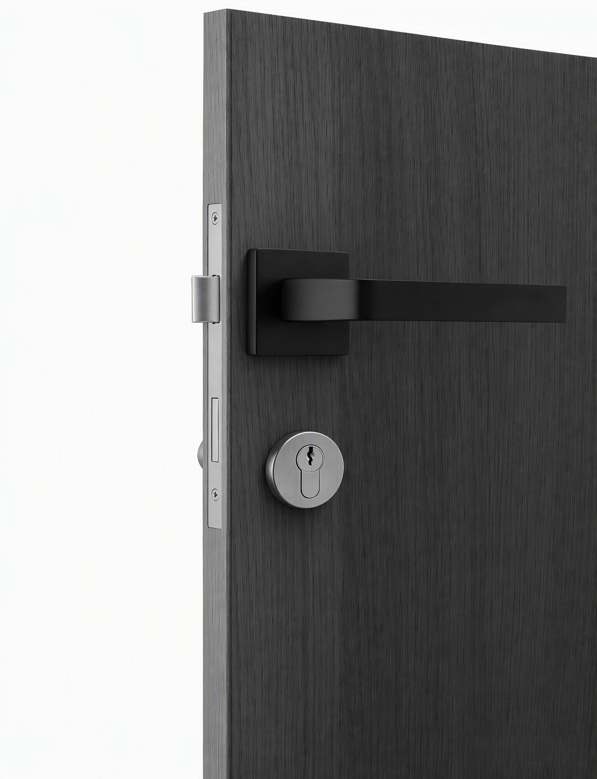 Open door with lever handle and euro profile cylinder lock